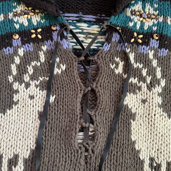 LaROK Woodsman Beaded Lace Up Reindeer Wool Sweater aso Jessica Simpson S - Picture 5 of 16